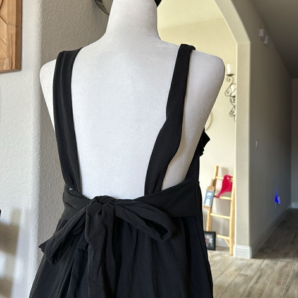 NWOT Free People Beach The Valley Mini Babydoll Dress Black S Cotton Tie Ruffle - Picture 7 of 16